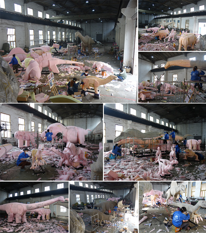 artificial dinosaur making process in factory